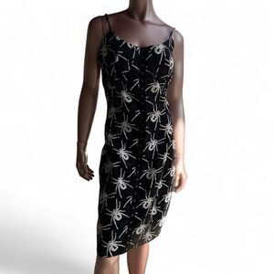 Betsey Johnson black widow dress spider padded bra snap up Sz L fits M Bodycon